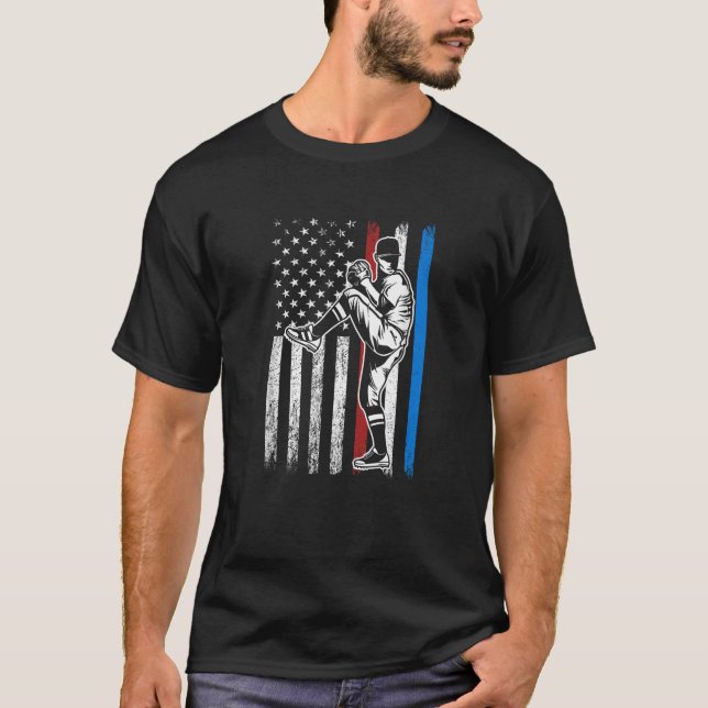 Baseball American Flag Pitcher USA Pitching 4. T-Shirt (Vorderseite)