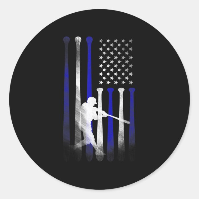 Baseball American Flag Player Flag, Vater, Mama, K Runder Aufkleber (Vorderseite)