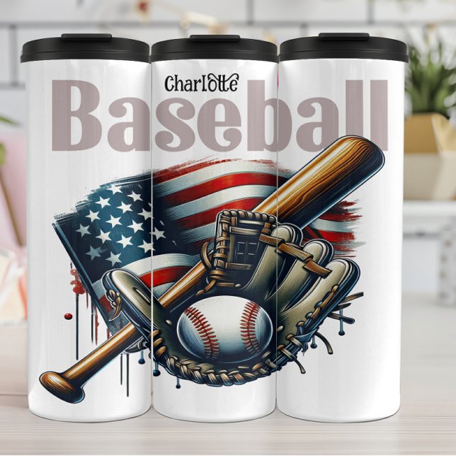 Baseball: Amerikanische Flagge, Bat, Handschuh Thermosbecher (Von Creator hochgeladen)