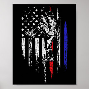 Baseball-Amerikanische-Flagge-Pitcher-USA-Werfen-4 Poster