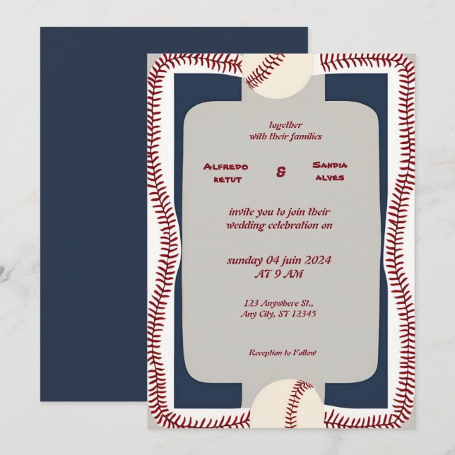 Baseball amour sport Thème Mariage Invitations (Devant / Derrière)