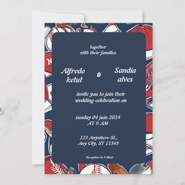Baseball amour sport Thème Mariage Invitations (Devant)