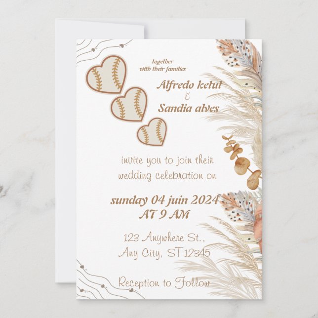 Baseball amour sport Thème Mariage Invitations (Devant)
