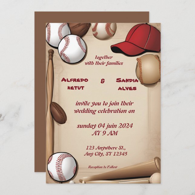 Baseball amour sport Thème Mariage Invitations (Devant / Derrière)