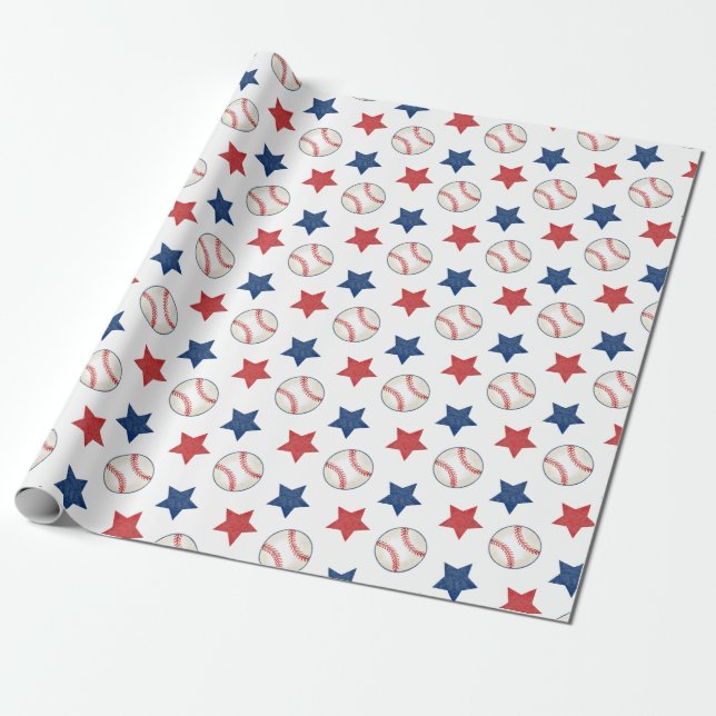 Baseball and Stars Red White and Blue Pattern Geschenkpapier (Ungerollt)