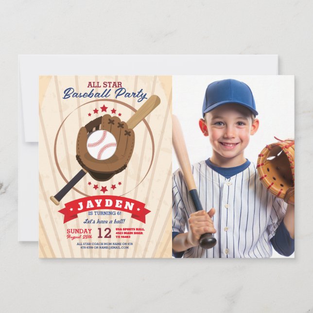 Baseball Anniversaire Sports Tous Star Invitation (Devant)