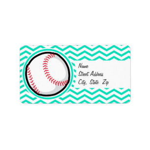 Baseball; Aqua Green Zickzack Adressaufkleber