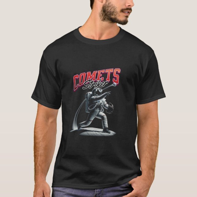 Baseball Astronaut Comets Striker Funny Geschenk f T-Shirt (Vorderseite)