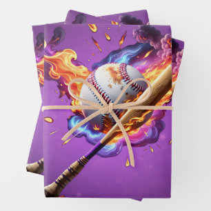 Baseball auf Feuer. Geschenkpapier Set
