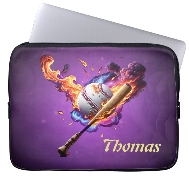 Baseball auf Feuer. Laptopschutzhülle (Vorderseite)