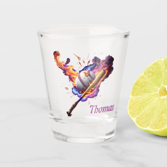 Baseball auf Feuer. Schnapsglas (Vorderseite)