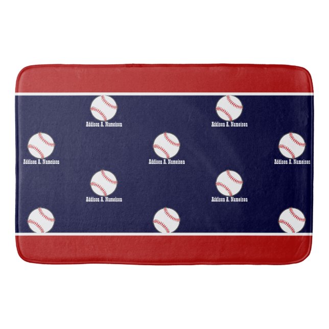Baseball auf Navy Blue Name Sportsaal Boys Showe Badematte (Vorderseite)