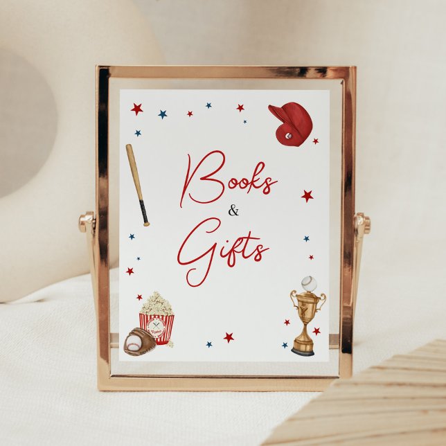 Baseball Baby Duschbücher und Geschenke Poster (Oh Boy Little Slugger Baby Shower Books Sign)