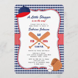 Baseball Baby Dusche Einladung Blue Red Gingham