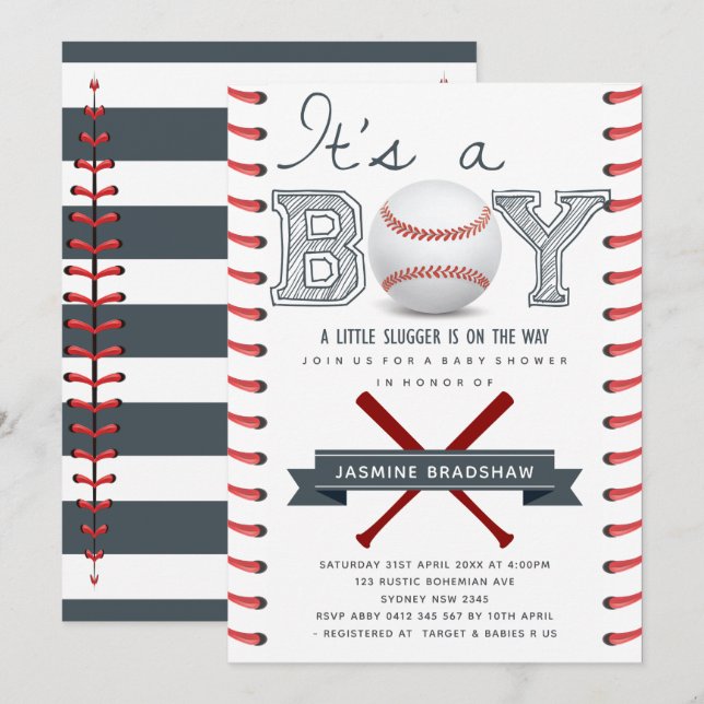 Baseball Baby-Dusche Es ist ein Junge Einladung (Vorne/Hinten)