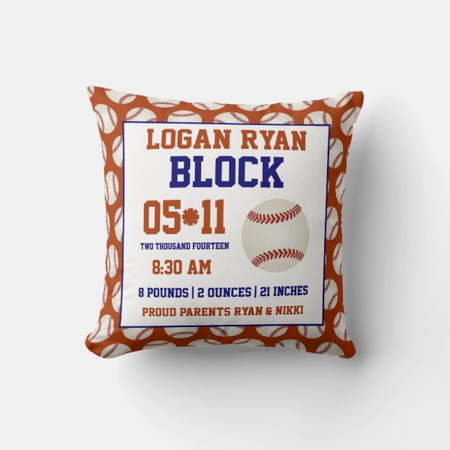 Baseball-Baby-Geburts-Mitteilungs-Kissen Kissen (Vorderseite)