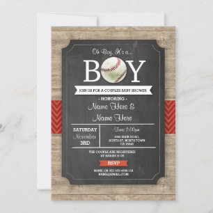 Baseball Baby Shower Boy Red Sports Wood Einladung