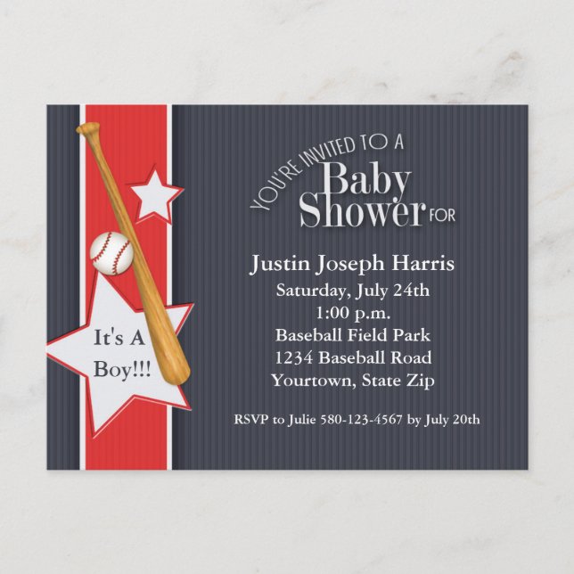 Baseball Baby Shower Einladung Marine Red (Vorderseite)