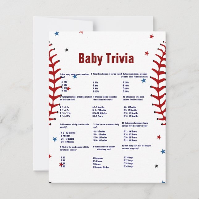 Baseball baby trivia game baby shower game Card Einladung (Vorderseite)