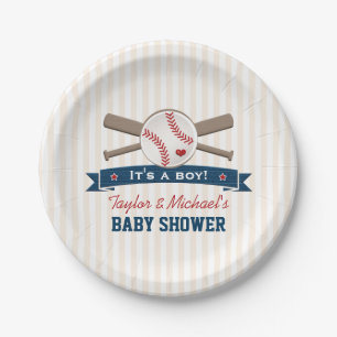 Baseball-Babydusche für überquerte Fledermäuse Pappteller