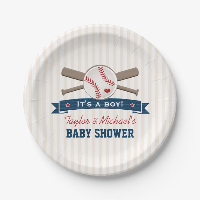Baseball-Babydusche für überquerte Fledermäuse Pappteller (Vorderseite)