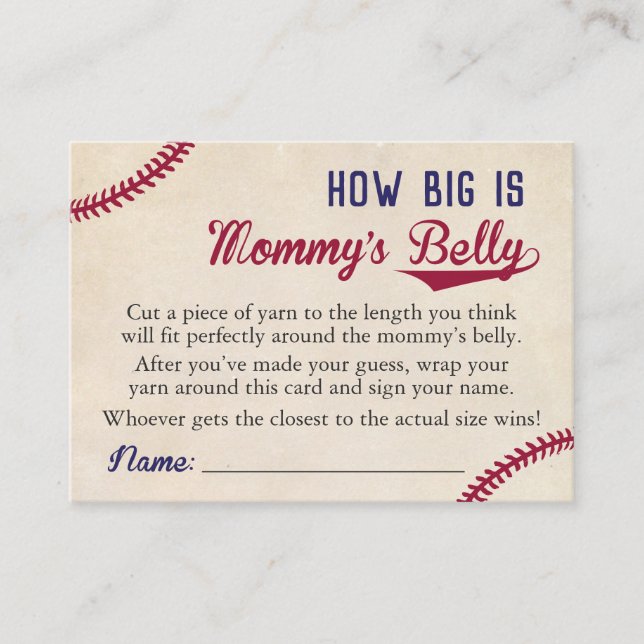 Baseball Babydusche Wie groß ist Mama's Bauch Telefonnummerkarte (Vorderseite)