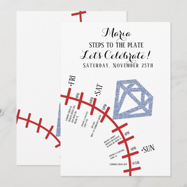 Baseball Bachelorette Wochenende Stadtrundgang Einladung (Vorne/Hinten)