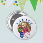 Baseball Ball 60. Geburtstag Foto Button<br><div class="desc">Baseball Ball 60. Geburtstag Foto-Taste. Baseball-Geburtstagsknöpfe mit einem benutzerdefinierten Foto. Fügen Sie Ihr Foto und Ihren Namen hinzu.</div>