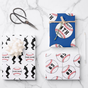 Baseball Ball Blau Sport Spieler Kinder Name Geschenkpapier Set