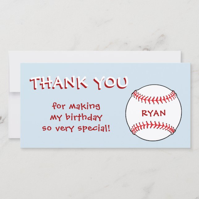 Baseball Ball Blue Birthday Boy Danke, Card Dankeskarte (Vorderseite)