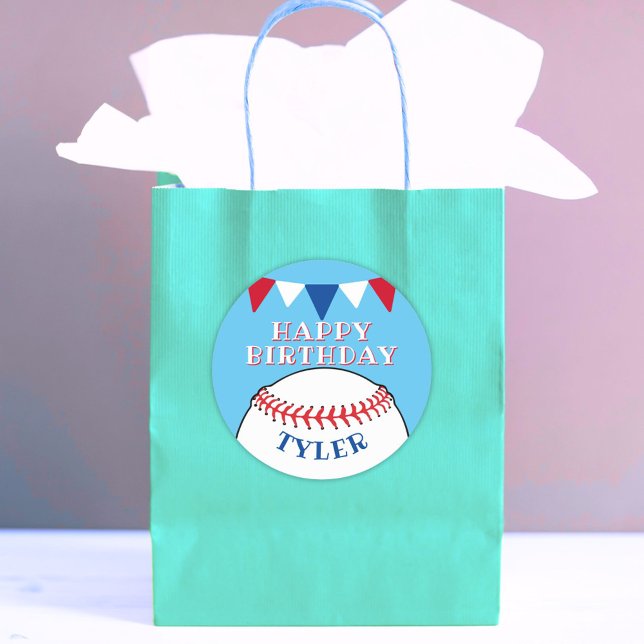 Baseball Ball Blue Kids Boy Name Happy Birthday Runder Aufkleber (Von Creator hochgeladen)