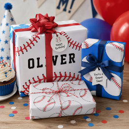 Baseball Ball Blue Pattern Kinder Name Geburtstag Geschenkpapier Set