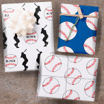 Baseball Ball Blue Sports Player Kids Name Geschenkpapier Set<br><div class="desc">Baseball Ball Blue Sports Player Kids Name Birthday Wrapping Paper Sheets. Silhouette of baseball players and baseball balls with a custom name. Personalize with your name or erase the text.</div>