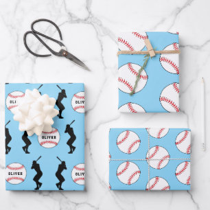 Baseball Ball Blue Sports Player Kinder Name Geschenkpapier Set