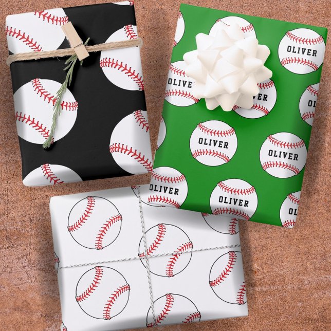 Baseball Ball Green Muster Kids Name Geschenkpapier Set (Von Creator hochgeladen)