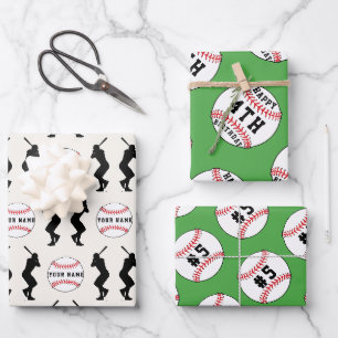 Baseball Ball Grün Sport Spieler Kinder Name Geschenkpapier Set