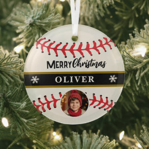 Baseball Ball Individuelle Name Frohe Weihnachten  Ornament Aus Glas