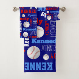 Baseball-Ball ist blau-weiß-individuelle Name Badhandtuch Set