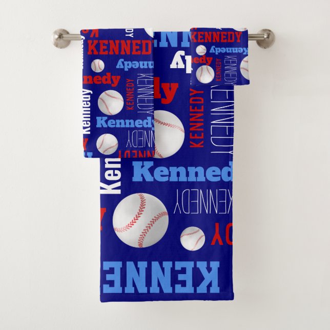 Baseball-Ball ist blau-weiß-individuelle Name Badhandtuch Set (Insitu)
