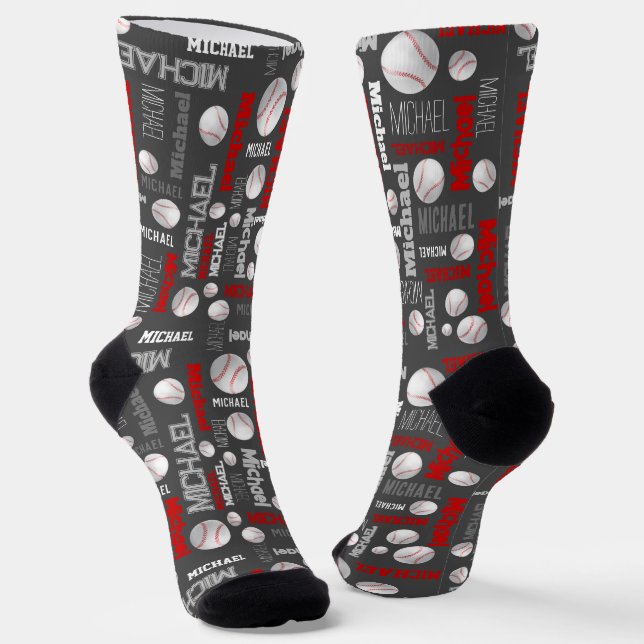 Baseball-Ball ist blau-weiß-individuelle Name Socken (Gewinkelt)