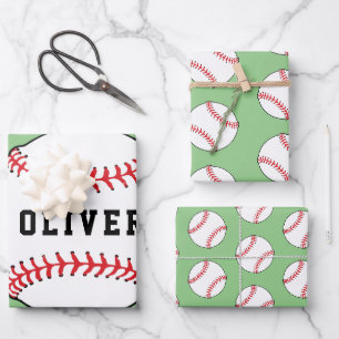 Baseball-Ball-Muster Kids Name Birthday Geschenkpapier Set