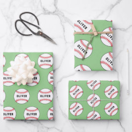 Baseball-Ball-Muster Kids Name Birthday Geschenkpapier Set