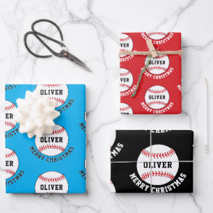 Baseball Ball Muster Kinder Name Frohe Weihnachten Geschenkpapier Set