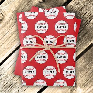 Baseball Ball Muster Kinder Name Geburtstag Verpac Geschenkpapier Set