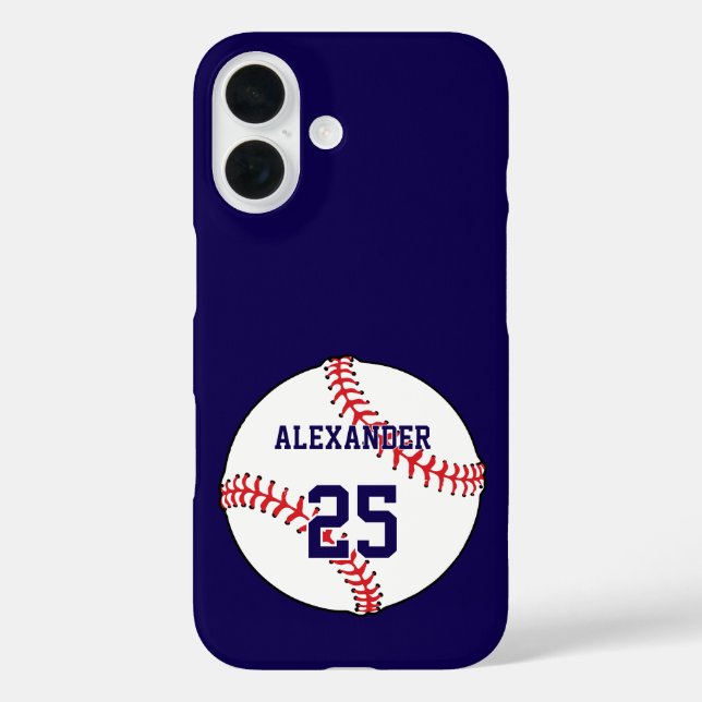 Baseball Ball Name & Nummer iPhone 16 Hülle (Rückseite)