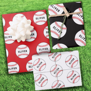 Baseball Ball Pattern Kinder Name Geburtstagswrapp Geschenkpapier Set