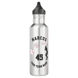 Baseball-Ball-Player-Silhouette Name Team-Nummer Edelstahlflasche