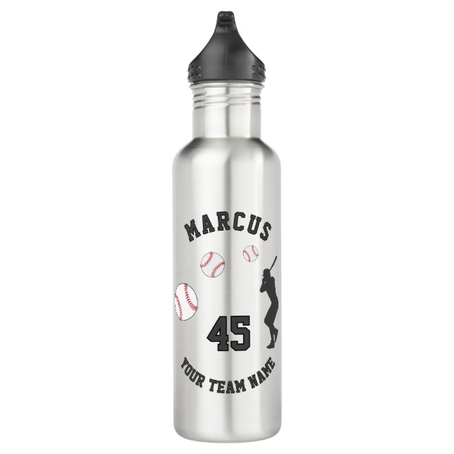 Baseball-Ball-Player-Silhouette Name Team-Nummer Edelstahlflasche (Rechts)