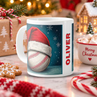 Baseball Ball Rote Santa-Mütze Name Weihnachten