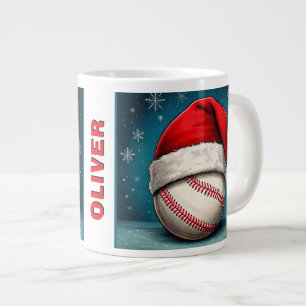 Baseball Ball Rote Santa-Mütze Name Weihnachten Jumbo-Tasse